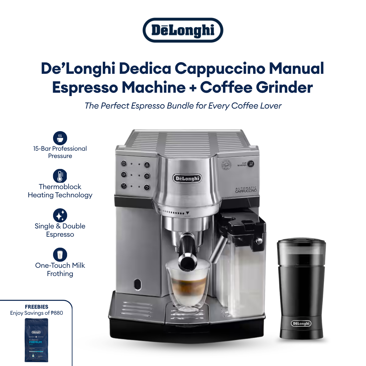 Dedica Cappuccino EC860 with Coffee Grinder KG200 | Pair & Save Bundle